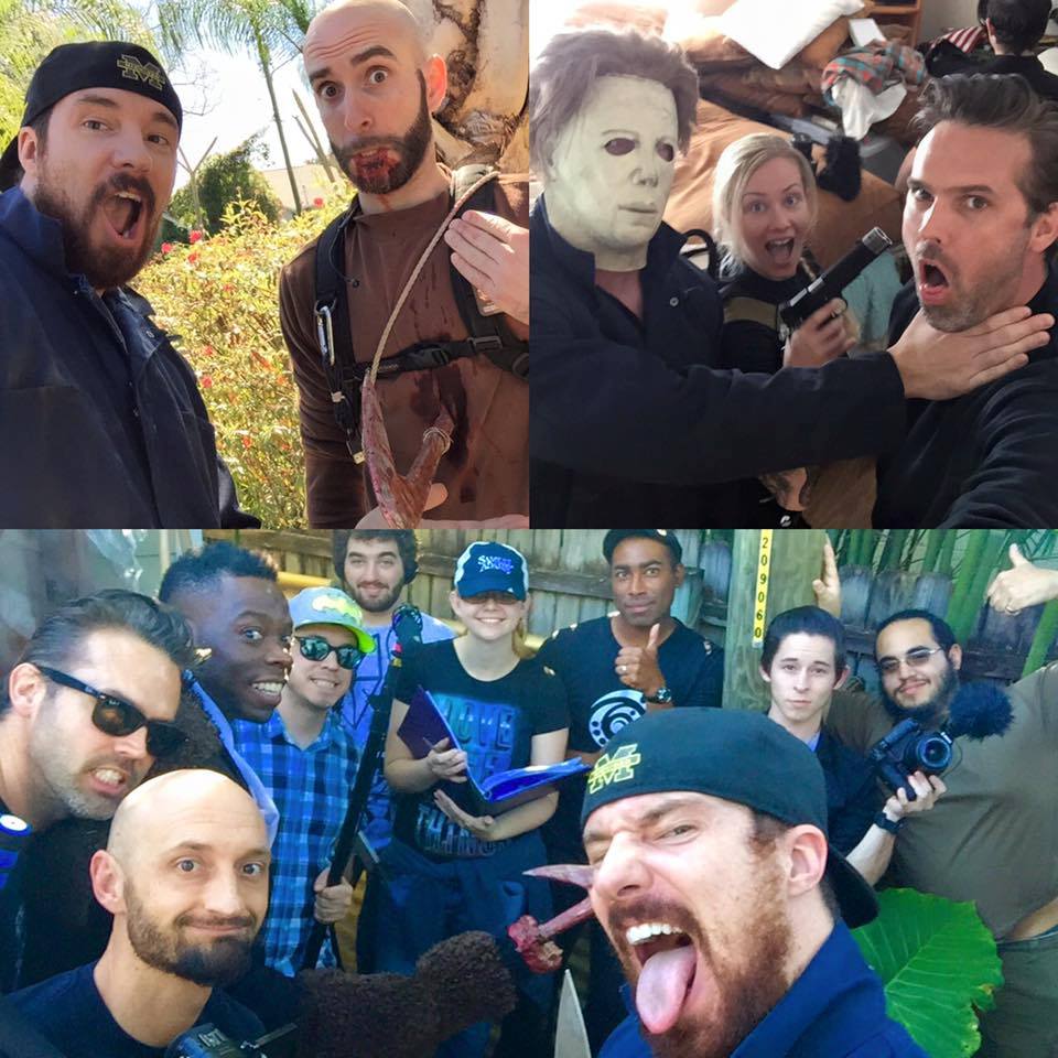 Michael Myers vs Candyman crew selfie.