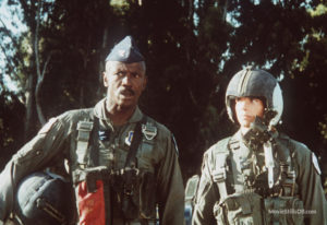 Chappy and Doug get ready to take their F16 fighter jets into combat. From the 1986 film, Iron Eagle.