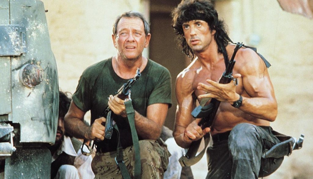 Colonel Trautman mentors Rambo while they fight in Afghanistan, Rambo III