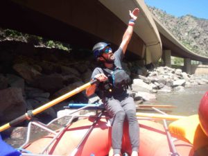 Jeremy Comeau gets ready to guide the boat through Shoshone Rapids