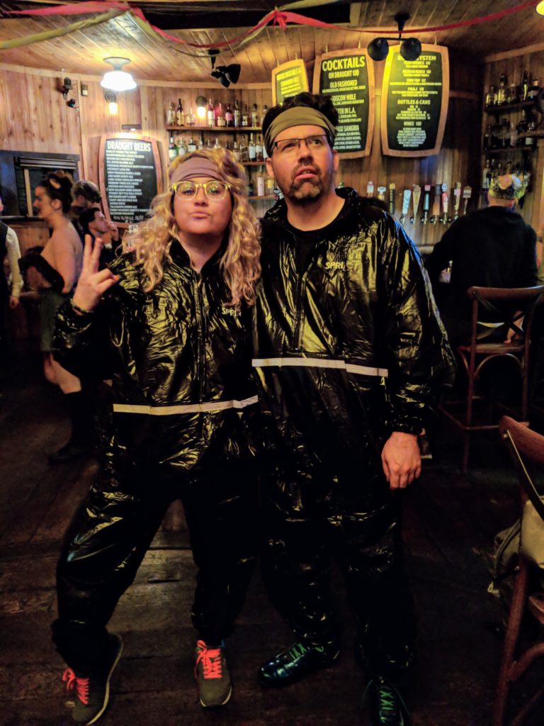 Player One Arcade Bar owners, Annique and Chris, going 80s for costume party.