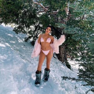 Karla Vega in snow wearing a bikini